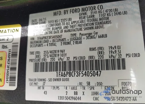 2015 Ford Mustang Gt из США, поврежденный, VIN 1FA6P8CF3F5405047